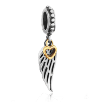 обзорное фото Серебряный подвес-шарм Крыло с позолоченным сердцем 025034  Серебряные подвесы-шармы (бусины)