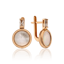 обзорное фото Серьги из красного золота с перламутром и фианитами Николь 033406 Золотые серьги обзорное фото Серьги из красного золота с перламутром и фианитами Николь 033406  Золотые серьги