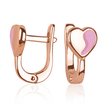 обзорное фото Золотые детские серьги с эмалью сердечко 037975 Золотые детские сережки обзорное фото Золотые детские серьги с эмалью сердечко 037975  Золотые детские сережки