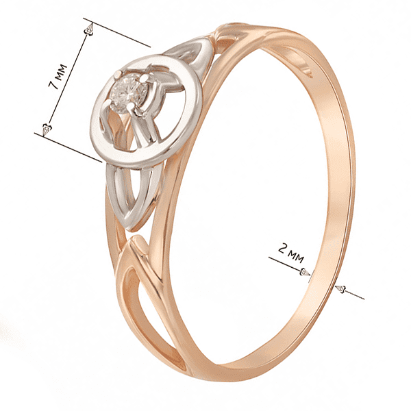 Женское кольцо в белом и красном золоте и одним бриллиантом Женское кольцо в белом и красном золоте и одним бриллиантом