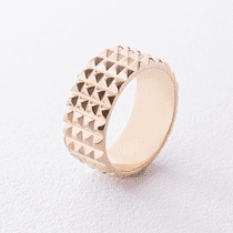 обзорное фото Широкое кольцо в желтом золоте с рельефным геометрическим дизайном без вставок 040960  Золотые кольца без вставок