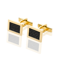 обзорное фото Запонки золотые с черными фианитами прямоугольные 033030  Золотые запонки