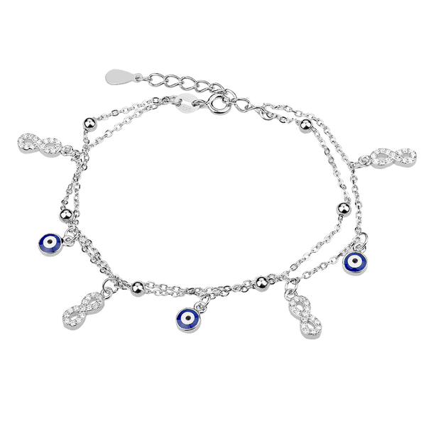 Срібний браслет оберіг Око Фатіми та нескінченність з емаллю та фіанітами 039755 детальне зображення ювелірного виробу