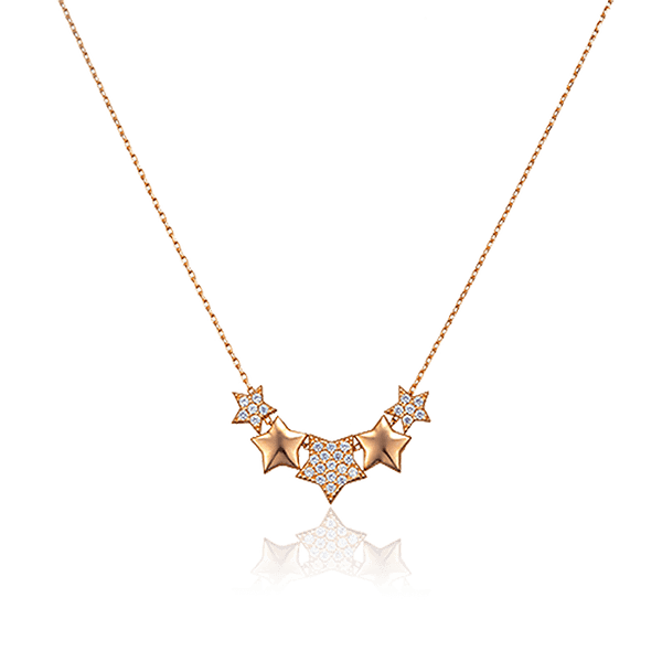 Стильное золотое колье Звезды с фианитами 032479 детальное изображение ювелирного изделия Золотые колье с камнями Стильное золотое колье Звезды с фианитами 032479 детальное изображение ювелирного изделия Золотые колье с камнями