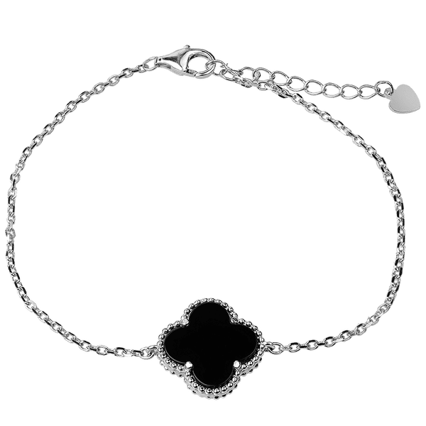 Серебряный браслет Клевер 925 пробы с ониксом и дополнительной цепочкой 039419 детальное изображение ювелирного изделия Серебряные женские браслеты