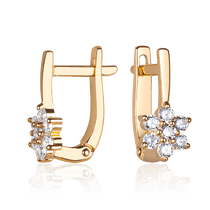 обзорное фото Сережки Цветочки из золота 585 с фианитами 036630  Серьги с камнями