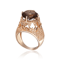 обзорное фото Женский золотой перстень с дымчастым кварцем и фианитами 036072  Золотые кольца