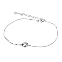 обзорное фото Серебряный браслет на ногу с одним белым фианитом и дополнительной цепочкой 039667  Серебряные браслеты на ногу