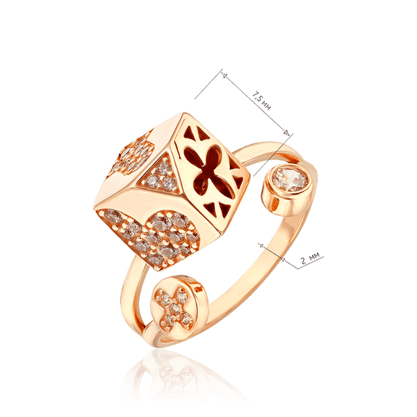 кольцо золотое Кубик с сердцем и клевером в стиле ван клиф кольцо золотое Кубик с сердцем и клевером в стиле ван клиф