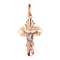обзорное фото Красивый золотой ажурный крест с алмазной гранью и распятием 027047 Золотые крестики православные обзорное фото Красивый золотой ажурный крест с алмазной гранью и распятием 027047  Золотые крестики православные