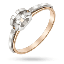 обзорное фото Кольцо из комбинированного золота с бриллиантом закрепленным в надежной оригинальной закрепке 040533  Золотые кольца с бриллиантами