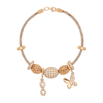обзорное фото Золотой браслет женский с бусинами и подвесками Бабочка 037029  Золотые браслеты