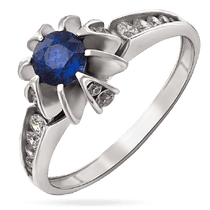 обзорное фото Кольцо Цветок с сапфирами и фианитами в былом золоте 039101 Золотые кольца с сапфиром обзорное фото Кольцо Цветок с сапфирами и фианитами в былом золоте 039101  Золотые кольца с сапфиром