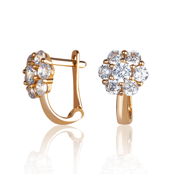 Золотые серьги на английском замке цветочки с фианитом 037436 детальное изображение ювелирного изделия Золотые серьги с фианитом Золотые серьги на английском замке цветочки с фианитом 037436 детальное изображение ювелирного изделия Золотые серьги с фианитом