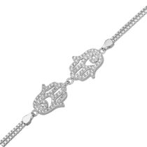 обзорное фото Серебряный браслет Хамса (Рука Фатимы) с фианитами 027715  Серебряные женские браслеты