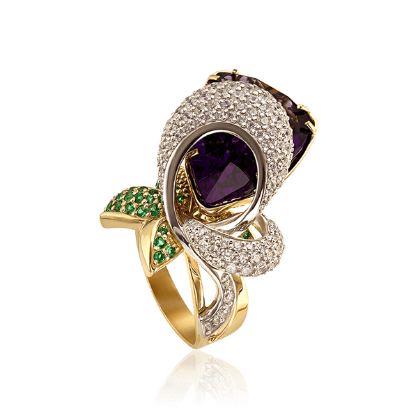 золотое кольцо с аметистом и фианитами фото золотое кольцо с аметистом и фианитами фото