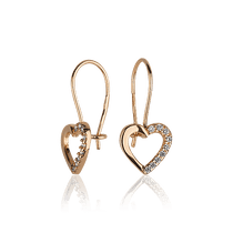 обзорное фото Детские золотые серьги Сердечки с фианитами 028159 Серьги с камнями обзорное фото Детские золотые серьги Сердечки с фианитами 028159  Серьги с камнями