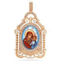 оглядове фото Золота ладанка Казанська ікона Божої Матері з фіанітами та кольоровою ємаллю 039122