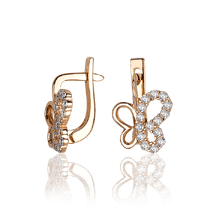 обзорное фото Золотые серьги с фианитами английский замок 031947  Серьги с камнями