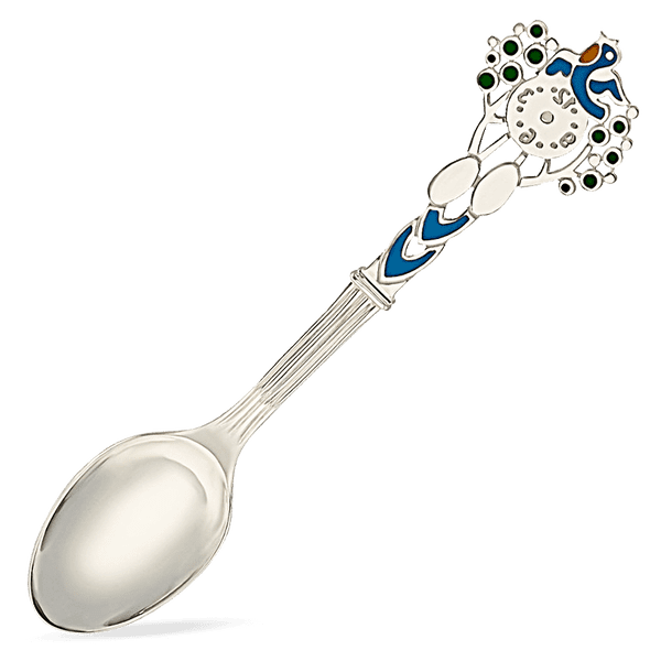 Серебряная детская ложка с эмалью Птица с Часами 034682 детальное изображение ювелирного изделия Серебряные детские ложечки