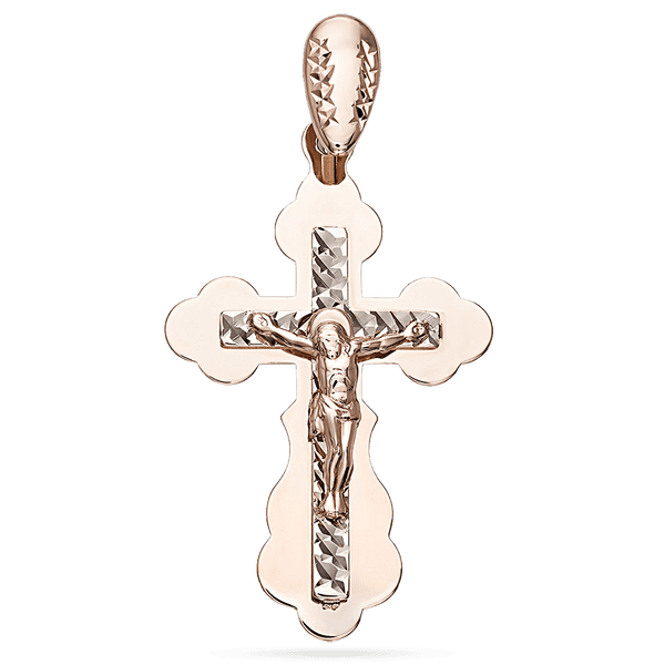 Золотой крестик Распятие в белом и красном золоте с алмазной гравировкой без вставок 039104 детальное изображение ювелирного изделия Золотые крестики православные Золотой крестик Распятие в белом и красном золоте с алмазной гравировкой без вставок 039104 детальное изображение ювелирного изделия Золотые крестики православные