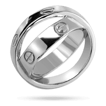 обзорное фото Двойное серебряное кольцо с болтами без вставок 040186  Серебряные кольца без вставок