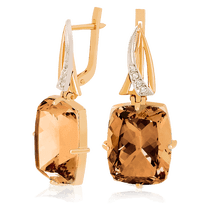 обзорное фото Золотые серьги с раухтопазом 023525  Золотые серьги с раухтопазом