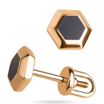 обзорное фото Женские серьги - пусеты с черной эмалью в чевоном золоте 585 пробы 039510 Золотые серьги с эмалью обзорное фото Женские серьги - пусеты с черной эмалью в чевоном золоте 585 пробы 039510  Золотые серьги с эмалью