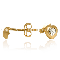 обзорное фото Золотые серьги гвоздики Сердца 102913  Серьги с камнями