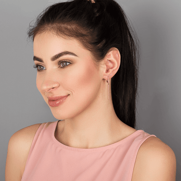 Золотые серьги с фианитом в красном золоте 030737