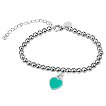 обзорное фото Серебряный браслет шарики с сердечком из бирюзовой эмали 925 пробы 039705 Серебряные женские браслеты обзорное фото Серебряный браслет шарики с сердечком из бирюзовой эмали 925 пробы 039705  Серебряные женские браслеты