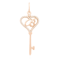 обзорное фото Позолоченный кулон-ключ с буквой "В" с фианитами 024783  Серебряные подвески буквы