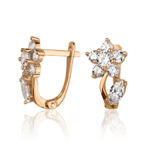 обзорное фото Золотые детские серьги Цветочек с фианитами 026455  Серьги с камнями