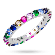 обзорное фото Серебряное кольцо с разноцветными фианитами 040539  Серебряные кольца с фианитом