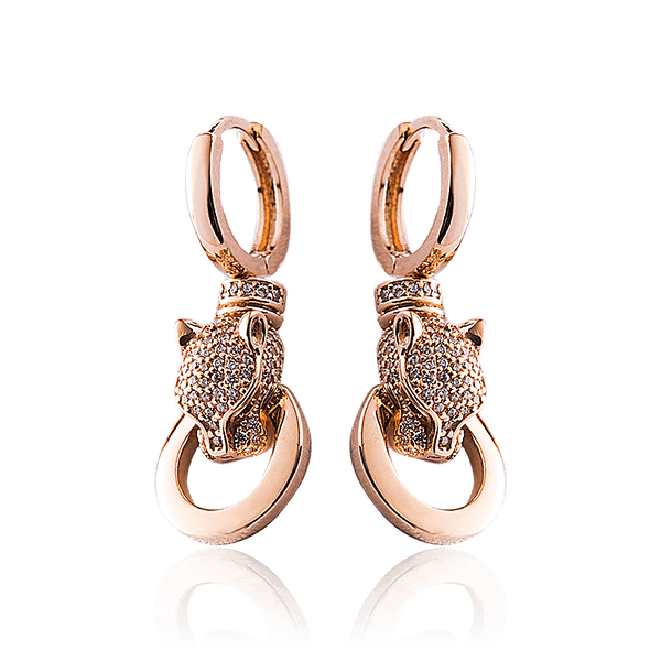 Серьги из красного золота Пантера с фианитами 033071 детальное изображение ювелирного изделия Золотые серьги Серьги из красного золота Пантера с фианитами 033071 детальное изображение ювелирного изделия Золотые серьги