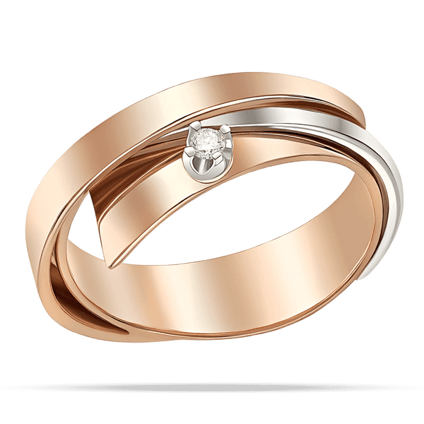 Кольцо с тремя плавными изгибами и комбинацией разных цветов золота с бриллиантом сверху 040389 детальное изображение ювелирного изделия Золотые кольца с бриллиантами Кольцо с тремя плавными изгибами и комбинацией разных цветов золота с бриллиантом сверху 040389 детальное изображение ювелирного изделия Золотые кольца с бриллиантами