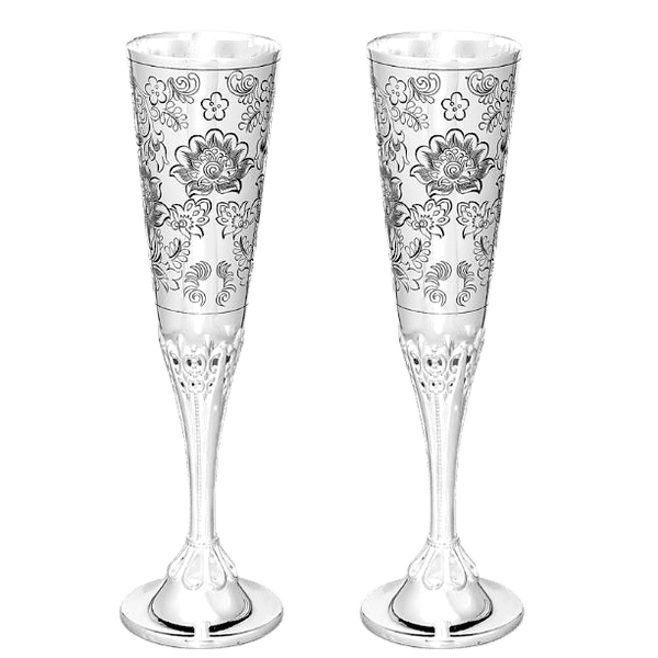 Набор серебряных бокалов Цветочный, для шампанского, серебро 925 пробы 037317 детальное изображение ювелирного изделия Наборы столового серебра Набор серебряных бокалов Цветочный, для шампанского, серебро 925 пробы 037317 детальное изображение ювелирного изделия Наборы столового серебра