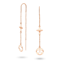 обзорное фото Золотые серьги-протяжки с подвесками флористических мотивов 041099 Золотые серьги без вставок обзорное фото Золотые серьги-протяжки с подвесками флористических мотивов 041099  Золотые серьги без вставок