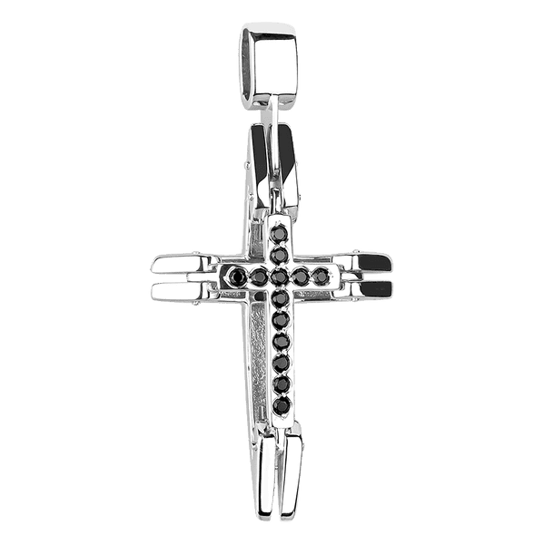 Золотой подвес объемный крест в белом золоте с черными фианитами 037969 детальное изображение ювелирного изделия Декоративные золотые крестики Золотой подвес объемный крест в белом золоте с черными фианитами 037969 детальное изображение ювелирного изделия Декоративные золотые крестики