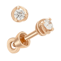 обзорное фото Золотые серьги гвоздики винтовые с фианитом 032076  Золотые серьги с фианитом