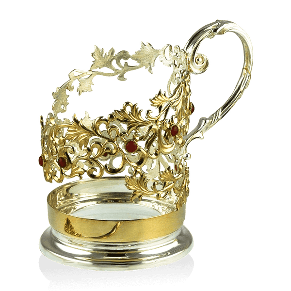 Срібний підстаканник з позолотою і кабашоном 036358 детальне зображення ювелірного виробу Срібний підстаканник з позолотою і кабашоном 036358 детальне зображення ювелірного виробу