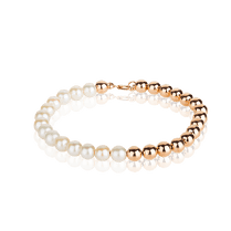 обзорное фото Браслет Шарики в красном золоте с жемчугом 027857 Золотые браслеты с жемчугом обзорное фото Браслет Шарики в красном золоте с жемчугом 027857  Золотые браслеты с жемчугом