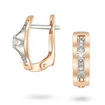 обзорное фото Женские серьги из белого и красного золота с бриллиантами на английской застежке 035996  Золотые серьги с бриллиантами