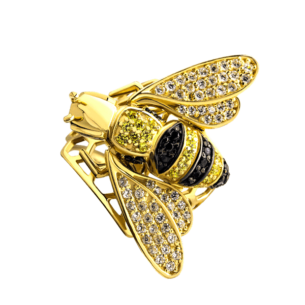 Эксклюзивное кольцо в жёлтом золоте Золотая Пчела с фианитами 028427 детальное изображение ювелирного изделия Золотые кольца с фианитом Эксклюзивное кольцо в жёлтом золоте Золотая Пчела с фианитами 028427 детальное изображение ювелирного изделия Золотые кольца с фианитом