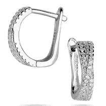 обзорное фото Серебряные серьги на английской застежке с переплетенными дорожками из фианитов 039598 Серебряные серьги с камнями обзорное фото Серебряные серьги на английской застежке с переплетенными дорожками из фианитов 039598  Серебряные серьги с камнями