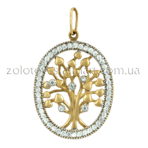 обзорное фото Золотой кулон Древо Жизни с фианитами 62062  Золотые кулоны с фианитом