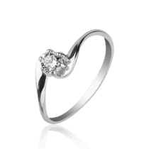 обзорное фото Золотое кольцо для помолвки в белом золоте с фианитом 028987  Золотые кольца для помолвки с цирконием