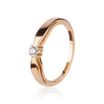 обзорное фото Золотое кольцо с одним фианитом 028057  Золотые кольца для помолвки с цирконием