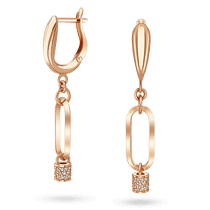 обзорное фото Золотые серьги-подвески в геометрическом дизайне со звеном и фианитами 041547 Золотые серьги с фианитом обзорное фото Золотые серьги-подвески в геометрическом дизайне со звеном и фианитами 041547  Золотые серьги с фианитом