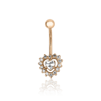 обзорное фото Пирсинг в красном золоте Сердце с фианитами 027621  Золотая серьга в пупок